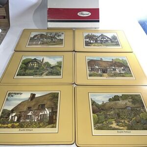 English Cottage Placemats Set Of 6 Pimpernel Hot Pads With Cork Backing 8.5x7.5